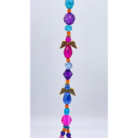 Beaded Angel Suncatcher Pink Blue Purple Crystal Prism Hanging Patio Decor Yard - Picture 6 of 10